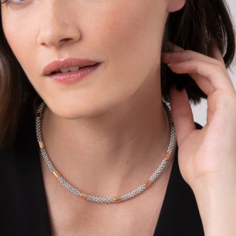 High Bar  Rose Gold Station Caviar Necklace | 5mm from Lagos Sz 16"